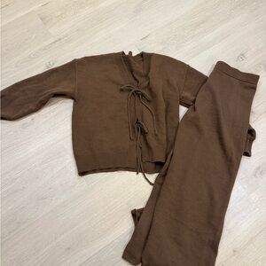 Brown Women's Knit Set - Cardigan and Pants